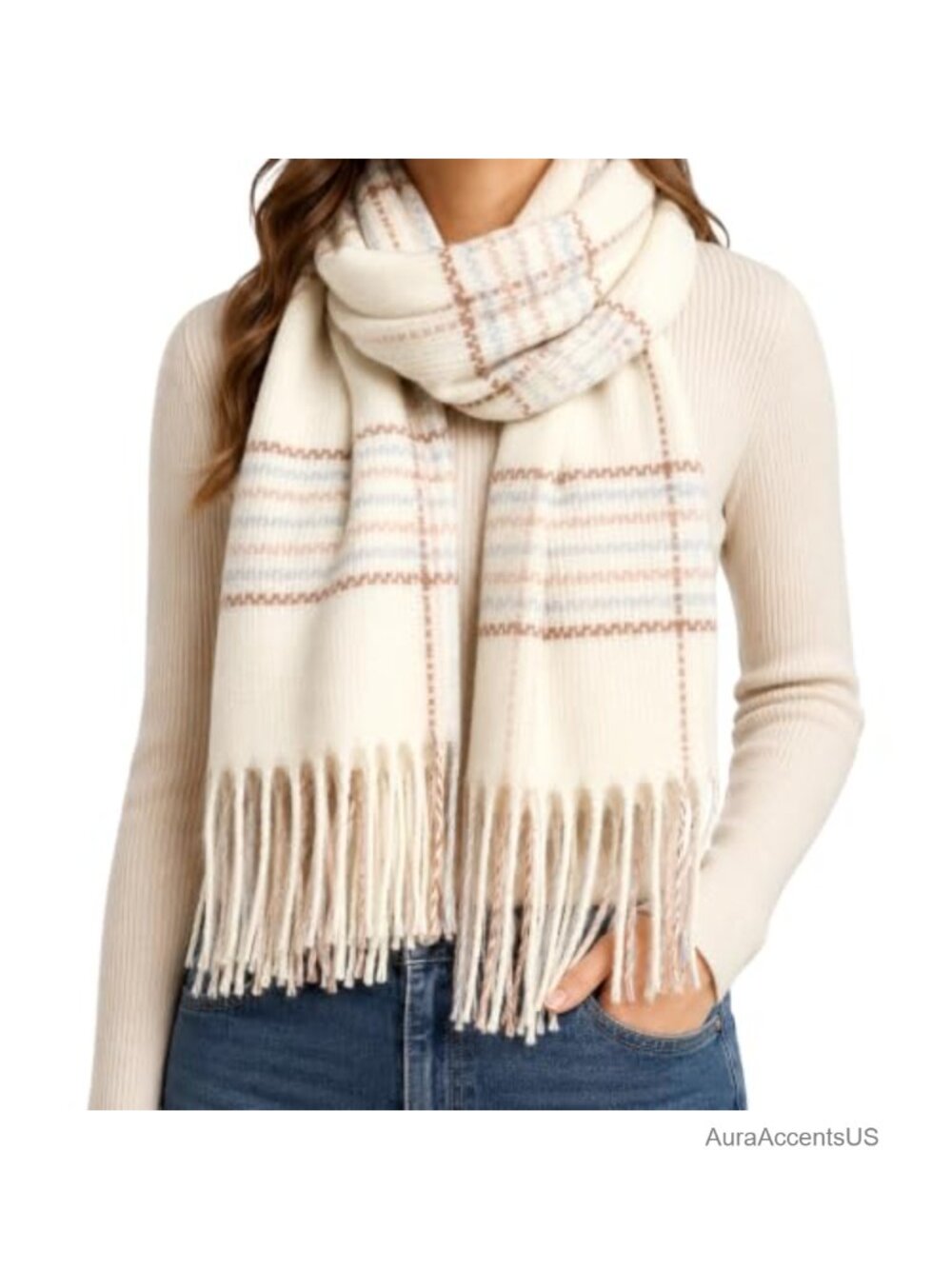 Women's Winter Plaid Scarf Shawl Wrap Tassels Soft Brushed Polyester Oversized